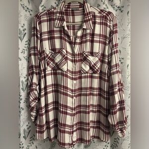 Maroon and Cream Plaid Button-Down Shirt